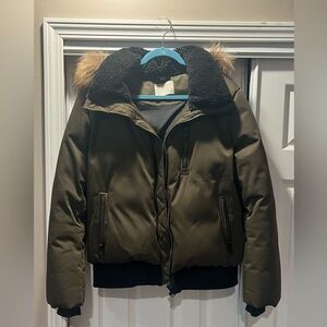 SOIA & KYO Goose Down Bomber Jacket with Faux Fur Hood